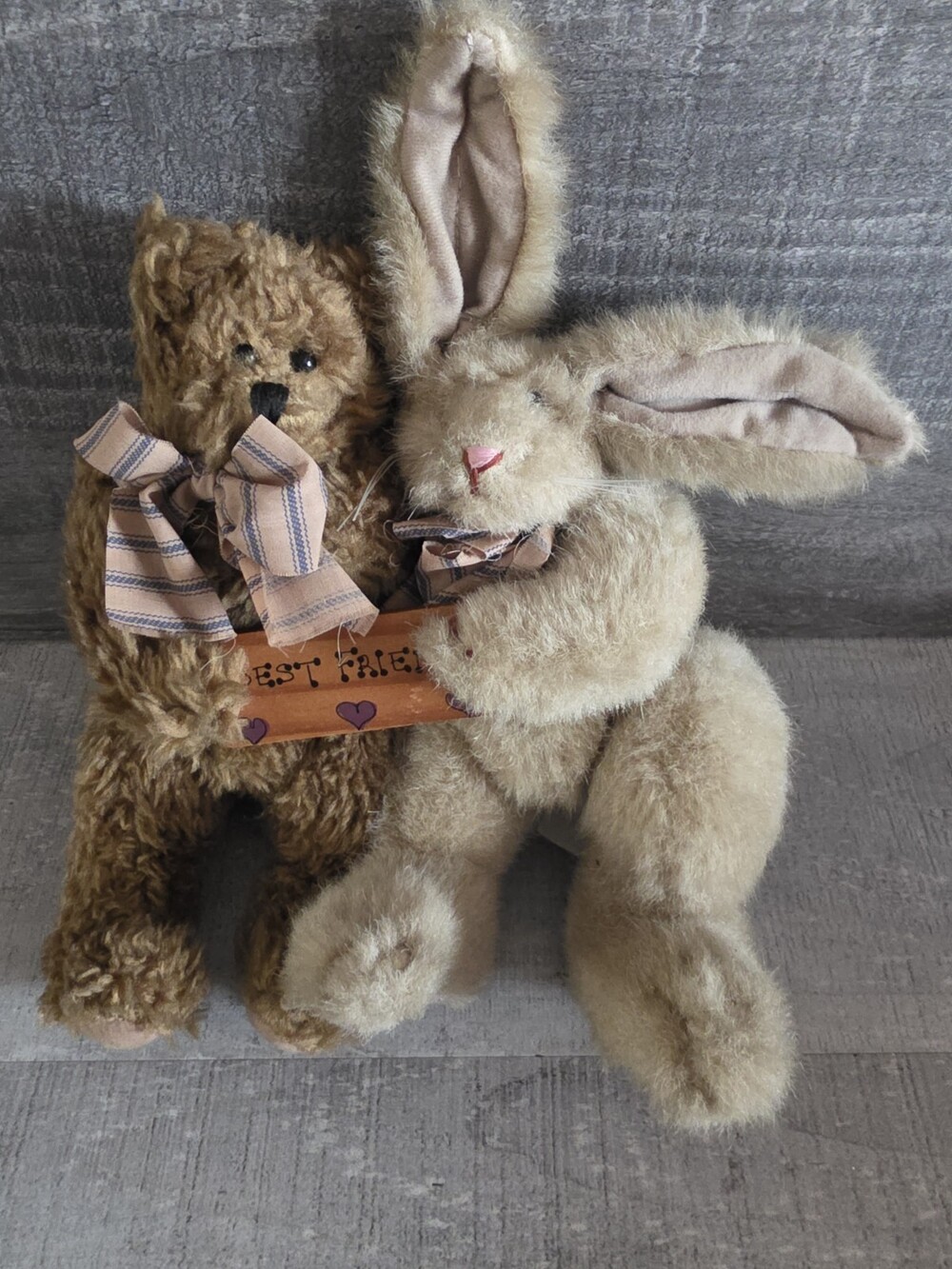Artist Bear & Bunny Best Friends Plush EASTER Jointed Rabbit Bear Pair b263